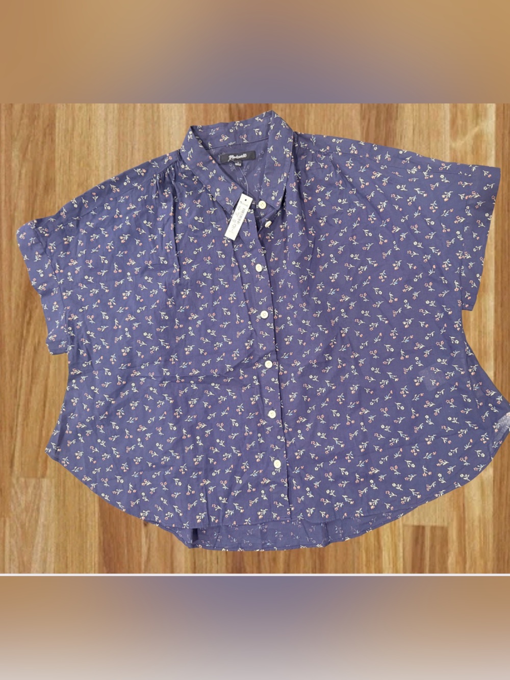 Madewell Hilltop Shirt in Adorable Ditsy Floral Dark Baltic Blue Size L NWT